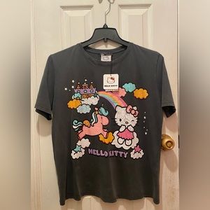 Zara Black Grey Distressed Hello Kitty Sanrio Short Sleeve T-shirt